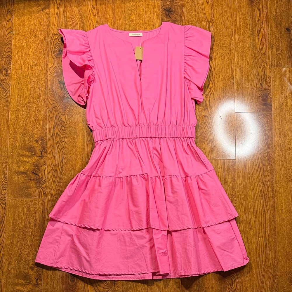 Pink Ruffled Casual Dress